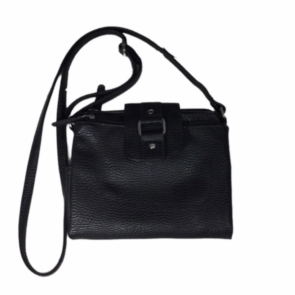 Black Crossbody Shoulder Strap Faux Leather Folding Wallet Bag Purse
